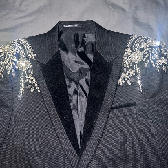 Mens Black Rhinestone Prom Suit - Picture 2 of 7